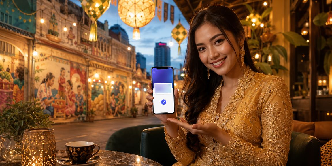 Pemain wanita Penang memakai kebaya bermain kasino Blackjack dalam talian di mari888 melalui telefon pintar